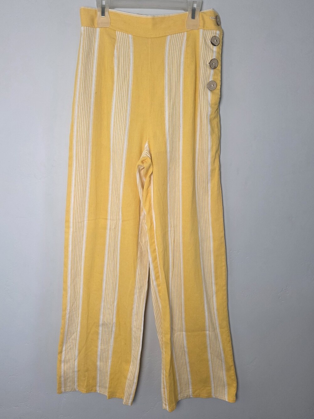 Haute Monde Yellow Striped Linen Style Wide Leg Pants Size Small